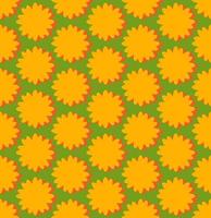 groovy background. Seamless bright repeat pattern of simple blooming flowers in 1970s psychedelic hippie style. graphic decor ornament in retro design. vector illustration