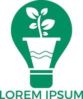 Light bulb and plant in a pot concept logo design. concept icon of education, light bulb, science. vector