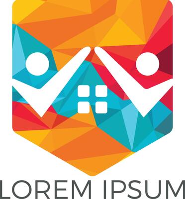 House and people logo design. House and joyful people vector logo template.