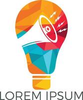 Megaphone in a glowing light bulb logo design. vector