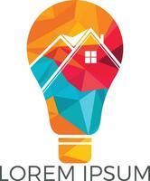 Smart house logo design. Light bulb with house logo. Concept for smart intellectual house. vector