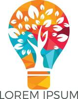 Abstract bulb lamp with tree logo design. Nature idea innovation symbol. ecology, growth, development concept. vector