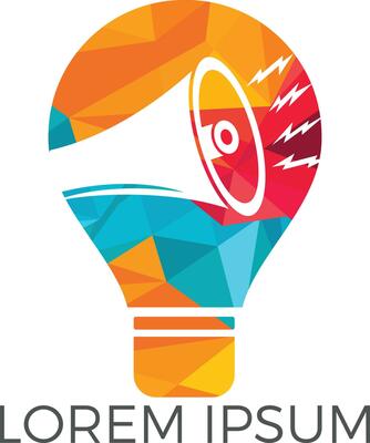 Megaphone in a glowing light bulb logo design.