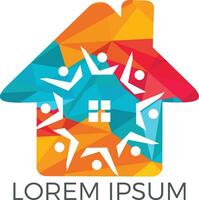 Community home logo design. House and people vector icon.