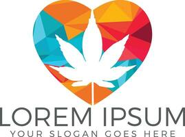 diseño del logotipo del vector de amor de marihuana. hoja de cannabis con el logo del icono del corazón.