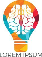 diseño de logotipo de bulbo y cerebro. icono de vector de cerebro de idea de bombilla creativa.