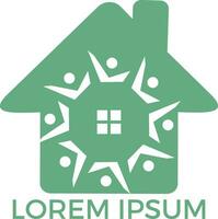 Community home logo design. House and people vector icon.