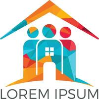 Community home logo design. House and people vector icon.