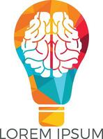 diseño de logotipo de bulbo y cerebro. icono de vector de cerebro de idea de bombilla creativa.