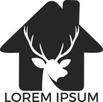 Deer and home logo design. Creative elk vector logo design.