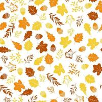 Seamless autumn pattern with leaves, acorns and twigs. vector