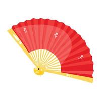 A flat sticker of hand fan is up for premium use vector