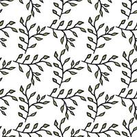 Seamless pattern with decorative green branches on white background. Vector image.