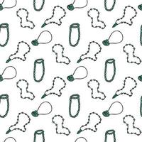 Seamless pattern with turquoise beads on white background. Doodle style. Vector image.