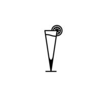 icono de cristalería o copa de champán con rodaja de limón sobre fondo blanco. simple, línea, silueta y estilo limpio. en blanco y negro. adecuado para símbolo, signo, icono o logotipo vector