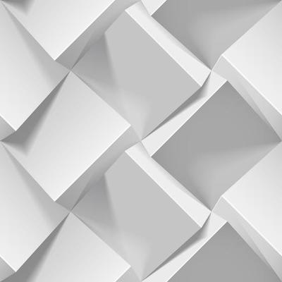 Light seamless geometric pattern. Realistic 3d cubes from white paper. Vector template for wallpapers, textile, fabric, wrapping paper, backgrounds. Abstract texture with volume extrude effect.