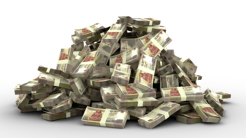 grande pilha de notas de libra egípcia muito dinheiro sobre fundo transparente. renderização 3D de pacotes de dinheiro png