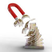 renderização 3D de ímã de ferradura atraindo notas de naira nigeriana isoladas em fundo transparente. atraindo o conceito de dinheiro. estratégia para um negócio de sucesso png