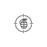 Simple black and white illustration perfect for web sites, advertisement, books, articles, apps. Modern sign and editable stroke. Vector line icon of grenade inside target