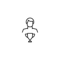 Monochrome sign drawn with black thin line. Modern vector symbol perfect for sites, apps, books, banners etc. Line icon of winner cup next to faceless man