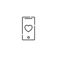 Display of phone. Vector line symbol drawn in modern flat style. Perfect for web site, stores, internet pages. Editable stroke. Line icon of heart on display of phone