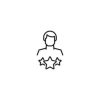 signo monocromo dibujado con una delgada línea negra. símbolo vectorial moderno perfecto para sitios, aplicaciones, libros, pancartas, etc. icono de línea de estrellas junto al hombre sin rostro vector