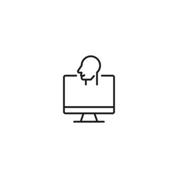 Item on pc monitor. Outline sign suitable for web sites, apps, stores etc. Editable stroke. Vector monochrome line icon of head of faceless man on computer monitor