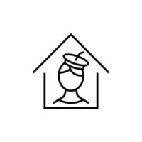 Building as establishment or facility. Outline monochrome sign in flat style. Suitable for stores, advertisements, articles, books etc. Line icon of artist in beret inside of house vector