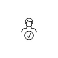 Monochrome sign drawn with black thin line. Modern vector symbol perfect for sites, apps, books, banners etc. Line icon of checkmark next to faceless man