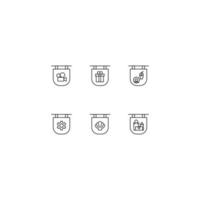 colección de iconos de línea de signos vectoriales y símbolos monocromáticos dibujados con línea delgada negra. adecuado para tiendas, sitios, aplicaciones. cámara, caja de regalo, comida, equipo, concha marina, bolsas de compras en el letrero vector