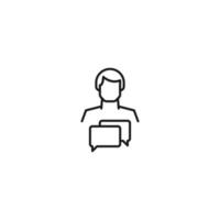 Monochrome sign drawn with black thin line. Modern vector symbol perfect for sites, apps, books, banners etc. Line icon of speech bubbles next to faceless man