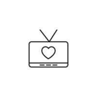 televisión, televisor, concepto de programa de televisión. signo vectorial dibujado en estilo plano. adecuado para sitios, artículos, libros, aplicaciones. trazo editable. icono de línea de corazón en la pantalla de televisión vector