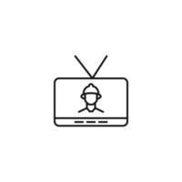 Television, tv set, tv show concept. Vector sign drawn in flat style. Suitable for sites, articles, books, apps. Editable stroke. Line icon of builder or construction on tv screen