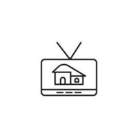 televisión, televisor, concepto de programa de televisión. signo vectorial dibujado en estilo plano. adecuado para sitios, artículos, libros, aplicaciones. trazo editable. icono de línea de la casa en la pantalla del televisor vector