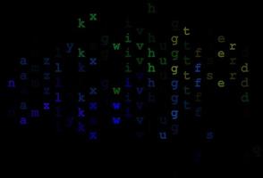 Dark multicolor, rainbow vector background with signs of alphabet.