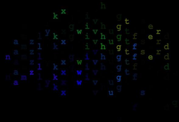 Dark multicolor, rainbow vector background with signs of alphabet.