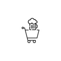 Selling, purchase, shopping concept. Vector sign suitable for web sites, stores, shops, articles, books. Editable stroke. Line icon of foamy beer mug in shopping cart