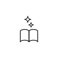 Books, fiction and reading concept. Vector sign drawn in modern flat style. High quality pictogram suitable for advertising, web sites, internet stores etc. Line icon of glowing stars over opened book