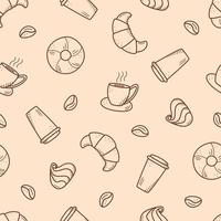 Seamless pattern with elements of coffee and dessert. Vector background of cafe concept and sweet cakes