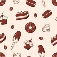 Seamless pattern of sweets and desserts. Vector background with elements of ice cream cupcake donuts candy