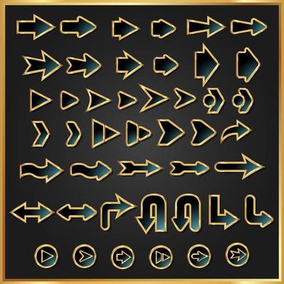 Black and Gold Arrow Icons Set Collection
