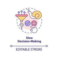 Slow decision-making concept icon. Cooperative society drawback abstract idea thin line illustration. Weak organisation. Isolated outline drawing. Editable stroke. vector