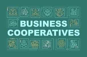 Business co-ops word concepts dark green banner. Company management. Infographics with icons on color background. Isolated typography. Vector illustration with text.