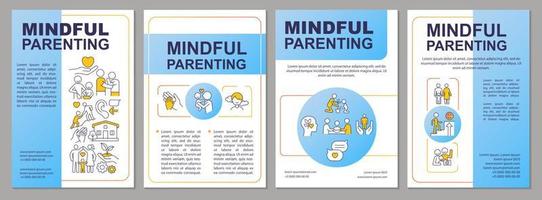Mindful parenting blue brochure template. Family relationship. Leaflet design with linear icons. 4 vector layouts for presentation, annual reports.