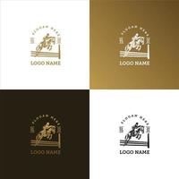 Horse Rider Jumping Logo Retro Style Elegant For Brand Company or Your Product With Bright Gold COlor vector