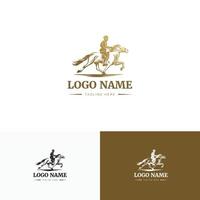 Horse Rider Logo Running with Beauty Horse Masculine Style Gold Color for your Brand Company vector