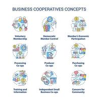 Business cooperatives concept icons set. Cooperative work idea thin line color illustrations. Voluntary membership. Isolated symbols. Editable stroke. vector