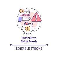 Difficult to raise funds concept icon. Cooperative society disadvantage abstract idea thin line illustration. Isolated outline drawing. Editable stroke. vector