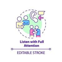 Listen with full attention concept icon. Understanding. Positive communication abstract idea thin line illustration. Isolated outline drawing. Editable stroke. vector