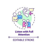 Listen with full attention concept icon. Understanding. Positive communication abstract idea thin line illustration. Isolated outline drawing. Editable stroke. vector